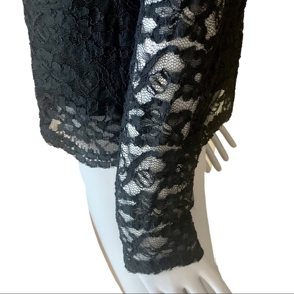 BROCHU WALKER Silk Lace Blouse Sheer Long Sleeves Black Style# HY13965 - Picture 4 of 16